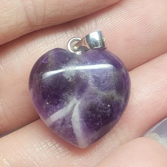 Bi-color Amethyst Crystal Heart Sterling Silver Pendant - Picture 2 of 7